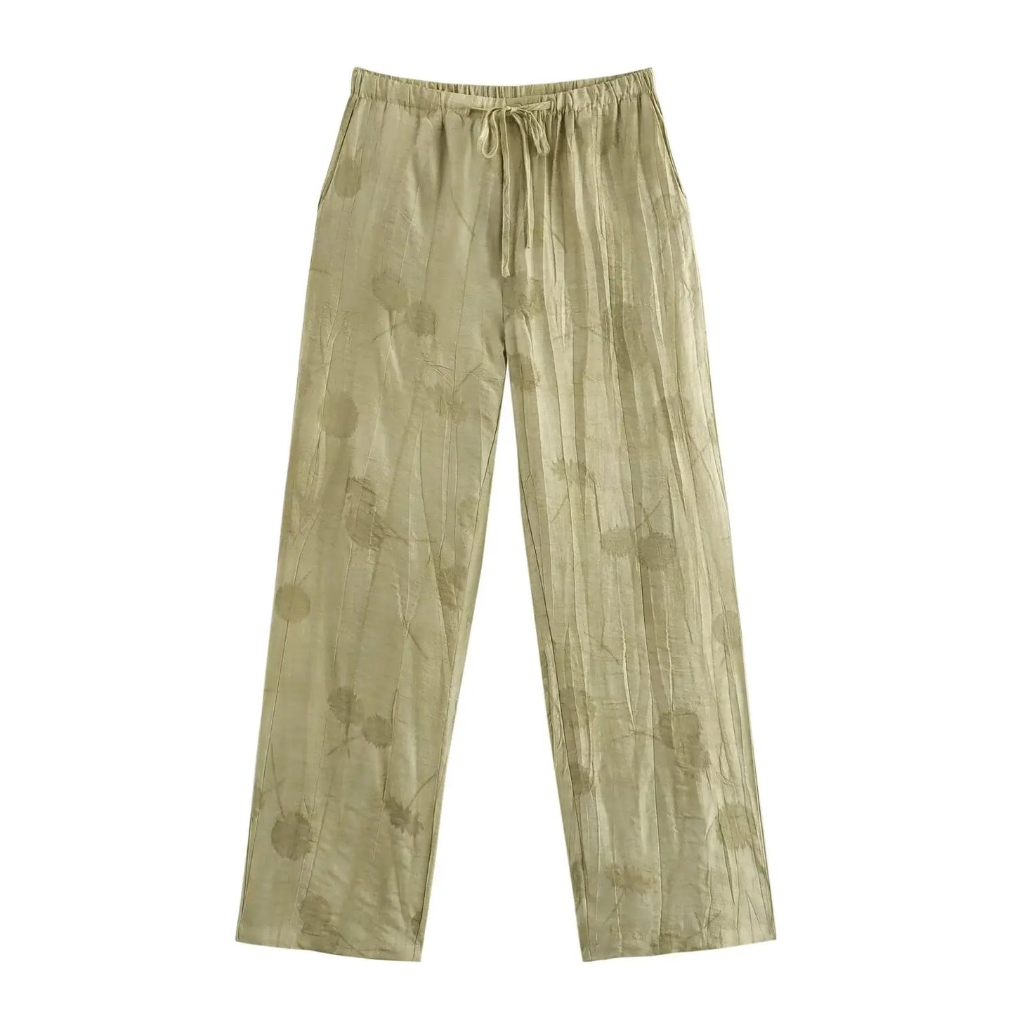 Women Print Long Pants Sets For Women Lapel Half Sleeve Single Breasted Shirts + High Waist Lace-Up Wide Leg Pants