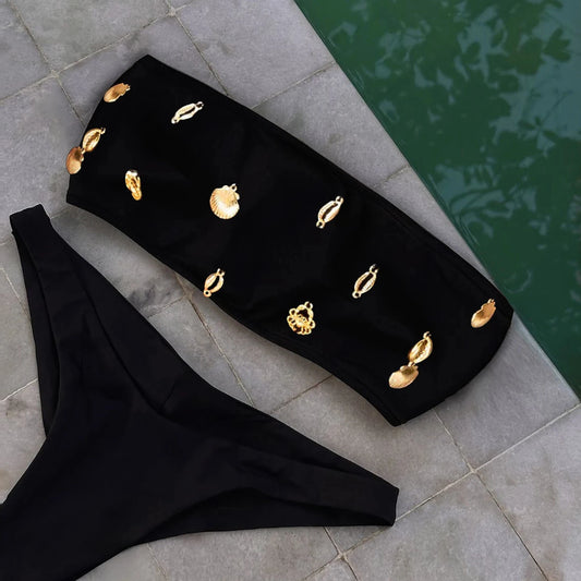 Sexy 3 Pieces Bikini Women Swimsuit With Crochet Pants Female Swimwear One Shoulder Bikini Tassels Swim Suit Bodysuit Beachwear