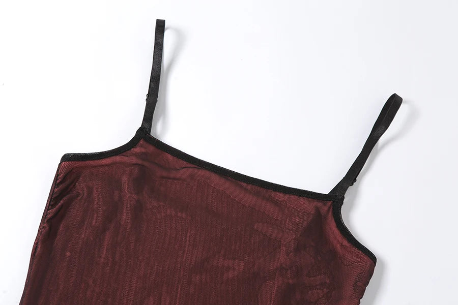 Mesh Double Layer Sexy Skinny Dress Women Sleeveless Party Bodycon 2024 Bandage Elastic Split Trend Clubwear Slim Outfit