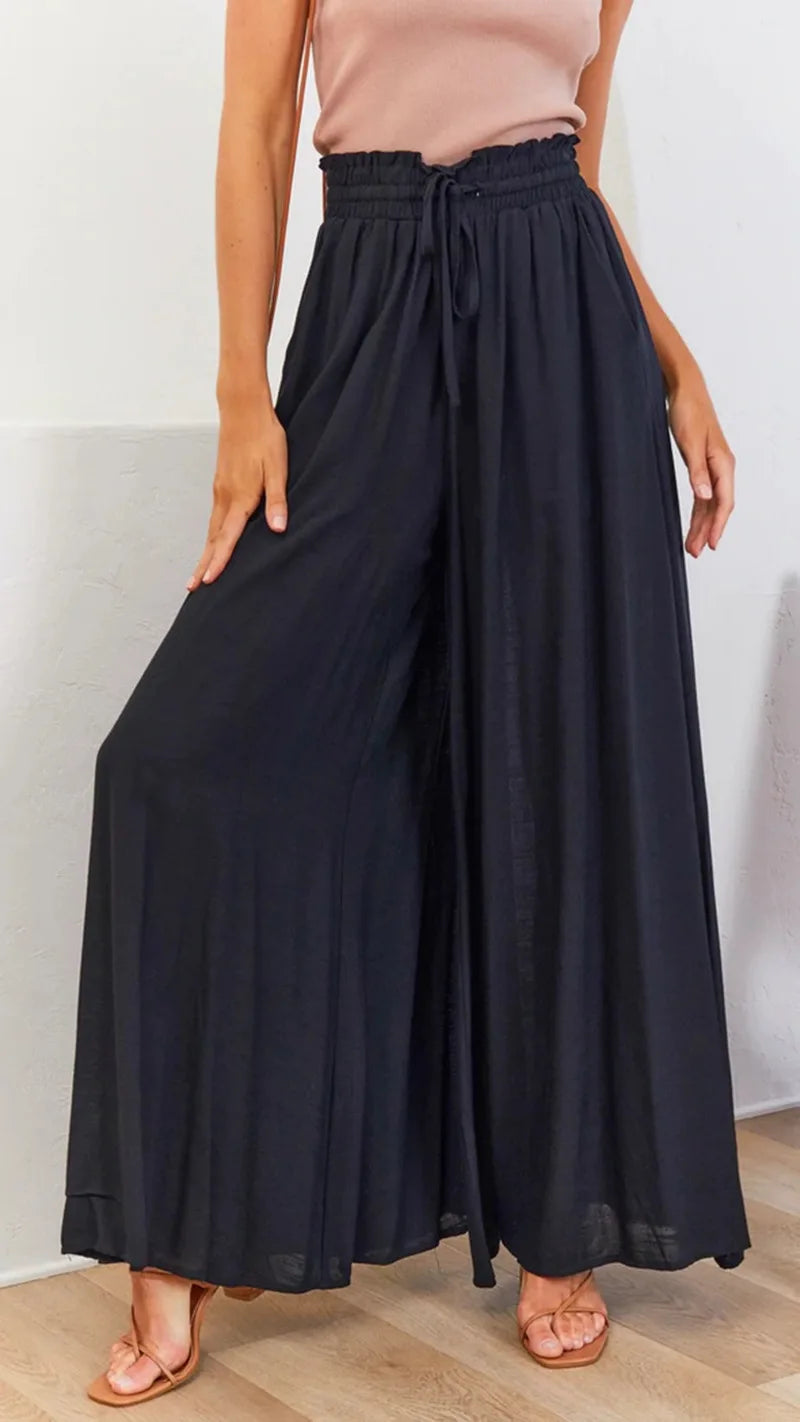 Spring Summer New Women's Wide Leg Pants Elastic Belt Wide Leg High Waist Long Skirt
