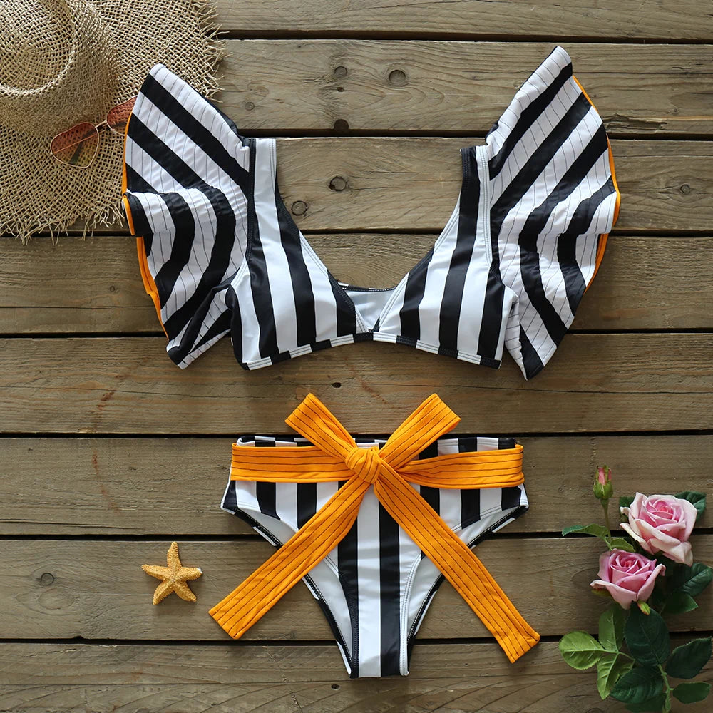 Two-Pieces Women Floral 2025 Push-Up Padded Bra Ruffles Bandage Bikini Set Swimsuit Swimwear Bathing Suit Beachwear Biquini
