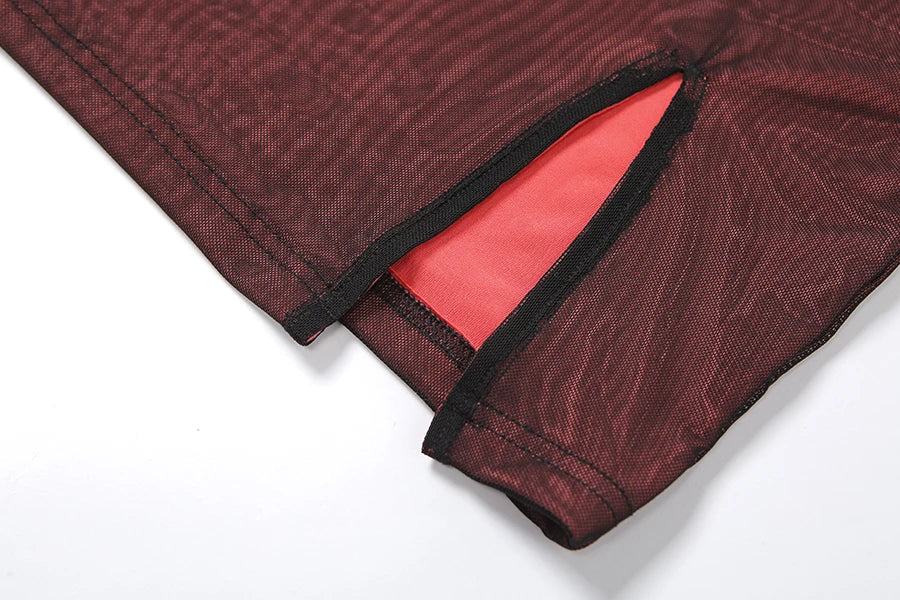 Mesh Double Layer Sexy Skinny Dress Women Sleeveless Party Bodycon 2024 Bandage Elastic Split Trend Clubwear Slim Outfit