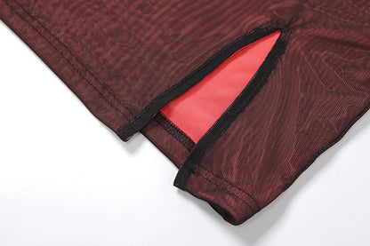 Mesh Double Layer Sexy Skinny Dress Women Sleeveless Party Bodycon 2024 Bandage Elastic Split Trend Clubwear Slim Outfit