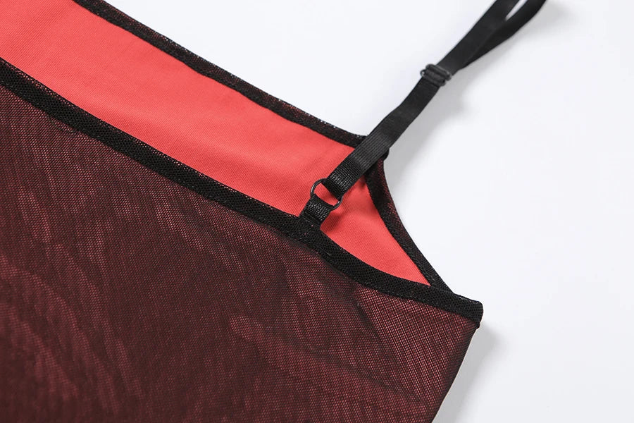 Mesh Double Layer Sexy Skinny Dress Women Sleeveless Party Bodycon 2024 Bandage Elastic Split Trend Clubwear Slim Outfit