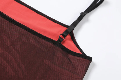 Mesh Double Layer Sexy Skinny Dress Women Sleeveless Party Bodycon 2024 Bandage Elastic Split Trend Clubwear Slim Outfit