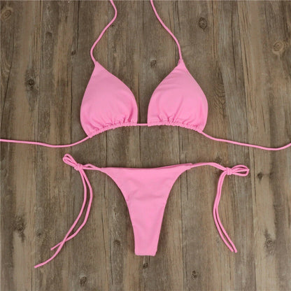 Pink Swimsuit Bikini Women Solid Color Sexy High Leg Thong Swimwear Bikinis 2022 New Female 2 Piece Bathing Suit Beachwear