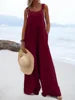 Wide Leg Overalls for Womens Casual Cotton Linen Baggy Loose Maternity Summer Beach Jumpsuits Romper
