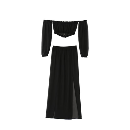 NEW Women Beach 2pcs Bikini Cover-Ups Swimsuit Off Shoulder Top+High Waist Dresss Sexy Ladies Swimming Cover Up Bathing Suit