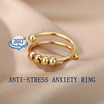 Anxiety Ring Beads Rings For Women Men Stainless Steel Ring Spinner Spiral Simulated Freely Anti Stress Fidget Ring Jewelry