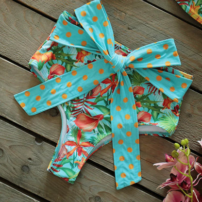 Two-Pieces Women Floral 2025 Push-Up Padded Bra Ruffles Bandage Bikini Set Swimsuit Swimwear Bathing Suit Beachwear Biquini