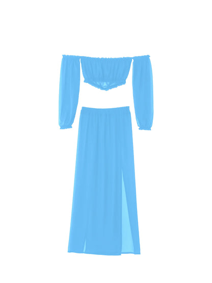 NEW Women Beach 2pcs Bikini Cover-Ups Swimsuit Off Shoulder Top+High Waist Dresss Sexy Ladies Swimming Cover Up Bathing Suit