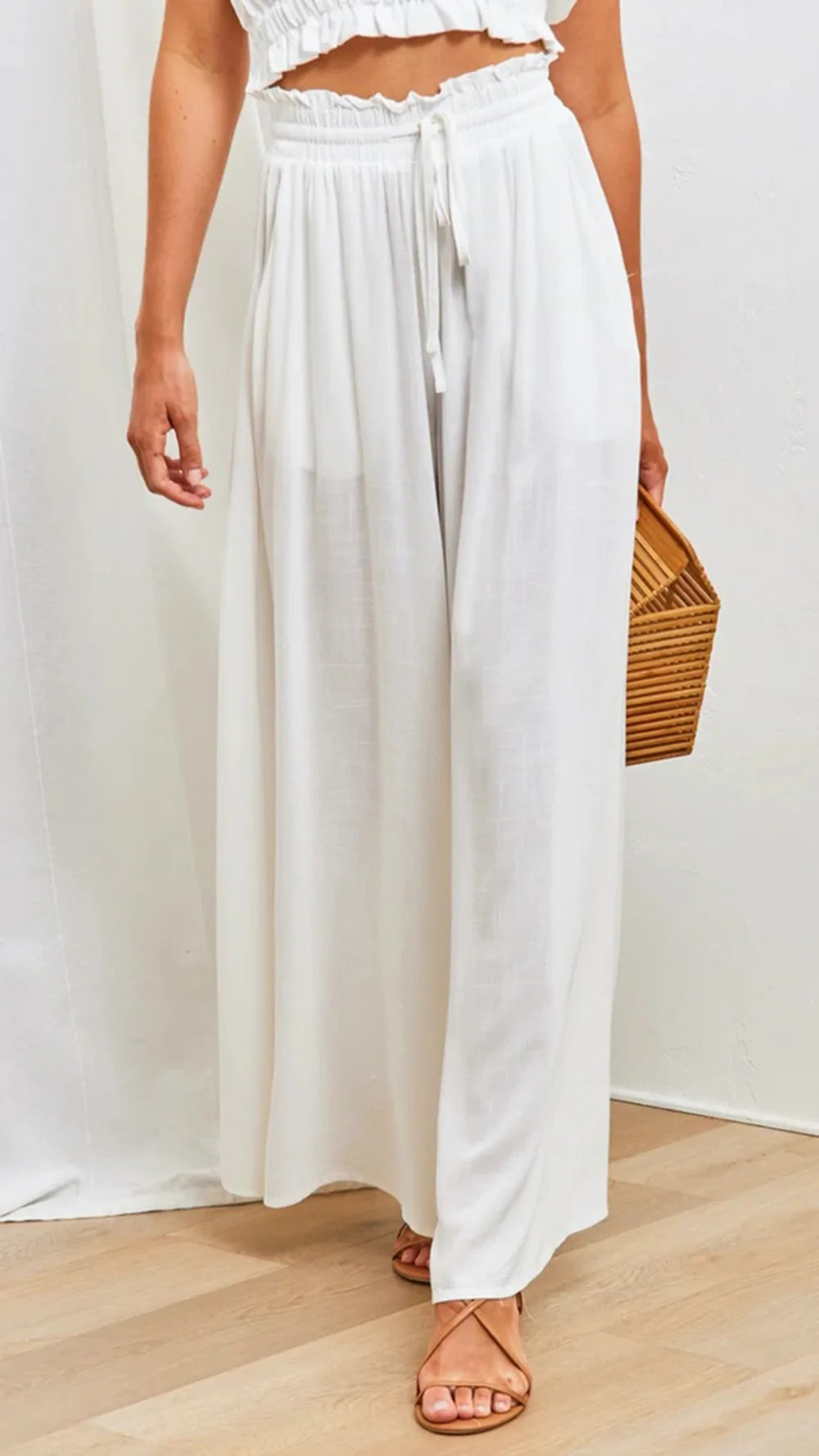 Spring Summer New Women's Wide Leg Pants Elastic Belt Wide Leg High Waist Long Skirt