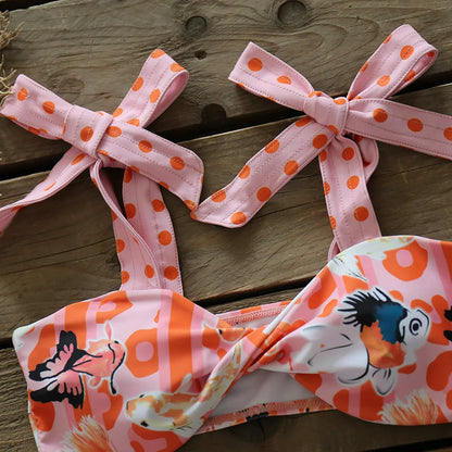 Two-Pieces Women Floral 2025 Push-Up Padded Bra Ruffles Bandage Bikini Set Swimsuit Swimwear Bathing Suit Beachwear Biquini