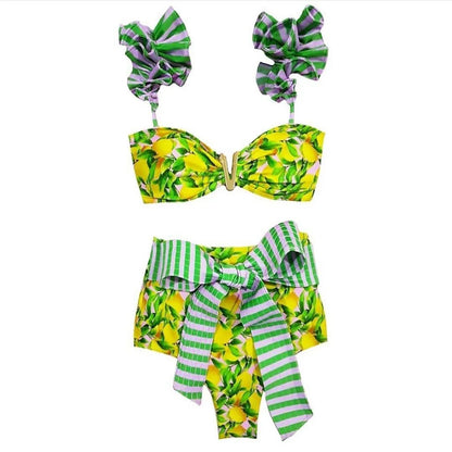 Two-Pieces Women Floral 2025 Push-Up Padded Bra Ruffles Bandage Bikini Set Swimsuit Swimwear Bathing Suit Beachwear Biquini