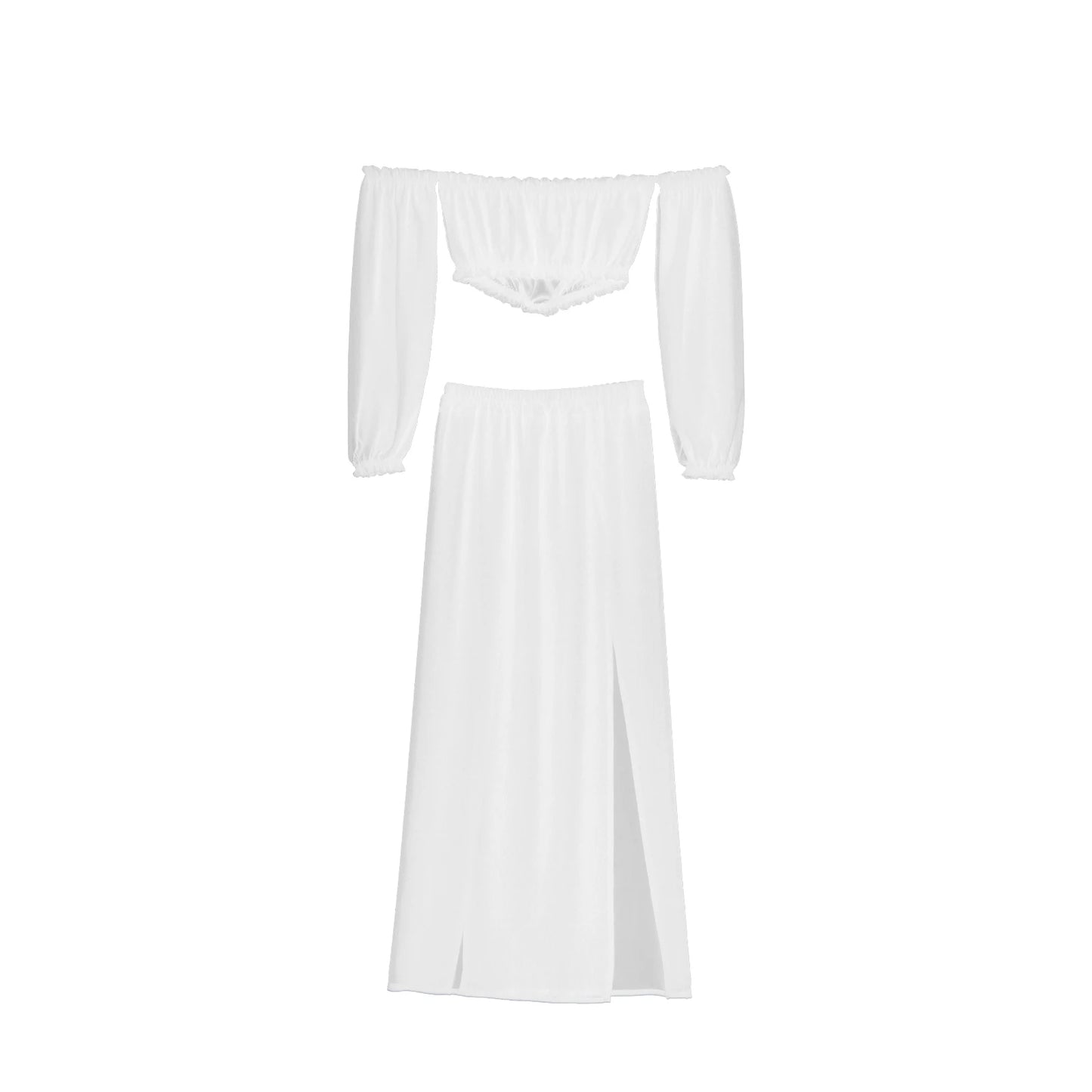 NEW Women Beach 2pcs Bikini Cover-Ups Swimsuit Off Shoulder Top+High Waist Dresss Sexy Ladies Swimming Cover Up Bathing Suit