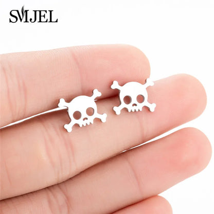 SMJEL Multiple Stainless Steel Stud Earrings for Women Girls Fashion Minimalist Skull Ghost Music Earrings Jewelry Punk Gifts