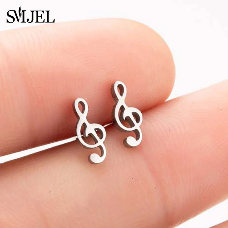 SMJEL Multiple Stainless Steel Stud Earrings for Women Girls Fashion Minimalist Skull Ghost Music Earrings Jewelry Punk Gifts