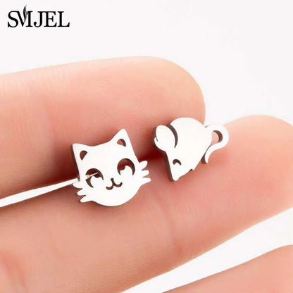 SMJEL Multiple Stainless Steel Stud Earrings for Women Girls Fashion Minimalist Skull Ghost Music Earrings Jewelry Punk Gifts