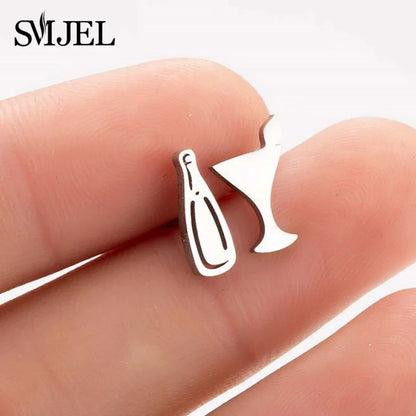 SMJEL Multiple Stainless Steel Stud Earrings for Women Girls Fashion Minimalist Skull Ghost Music Earrings Jewelry Punk Gifts