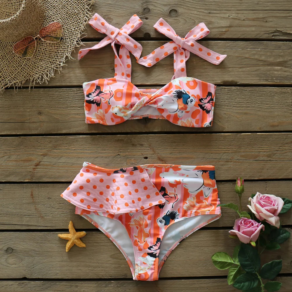 Two-Pieces Women Floral 2025 Push-Up Padded Bra Ruffles Bandage Bikini Set Swimsuit Swimwear Bathing Suit Beachwear Biquini
