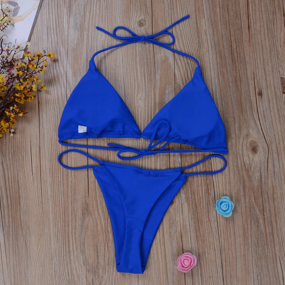 Pink Swimsuit Bikini Women Solid Color Sexy High Leg Thong Swimwear Bikinis 2022 New Female 2 Piece Bathing Suit Beachwear
