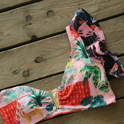 Two-Pieces Women Floral 2025 Push-Up Padded Bra Ruffles Bandage Bikini Set Swimsuit Swimwear Bathing Suit Beachwear Biquini