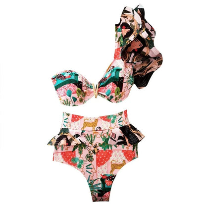 Two-Pieces Women Floral 2025 Push-Up Padded Bra Ruffles Bandage Bikini Set Swimsuit Swimwear Bathing Suit Beachwear Biquini