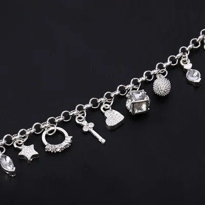 925 Sterling Silver Fashion 13pcs Pendant Chain Charm Bracelet for Women for Teen Girls Lady Gift Women Fine Jewelry