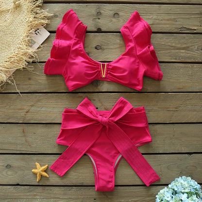 Two-Pieces Women Floral 2025 Push-Up Padded Bra Ruffles Bandage Bikini Set Swimsuit Swimwear Bathing Suit Beachwear Biquini