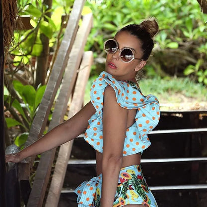 Two-Pieces Women Floral 2025 Push-Up Padded Bra Ruffles Bandage Bikini Set Swimsuit Swimwear Bathing Suit Beachwear Biquini