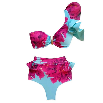Two-Pieces Women Floral 2025 Push-Up Padded Bra Ruffles Bandage Bikini Set Swimsuit Swimwear Bathing Suit Beachwear Biquini
