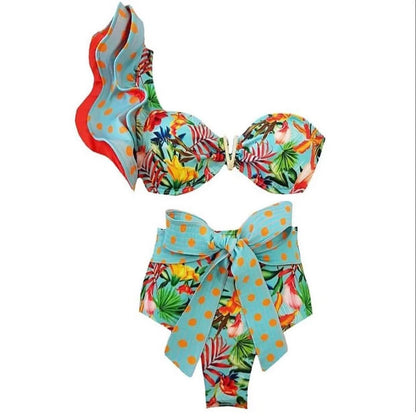 Two-Pieces Women Floral 2025 Push-Up Padded Bra Ruffles Bandage Bikini Set Swimsuit Swimwear Bathing Suit Beachwear Biquini