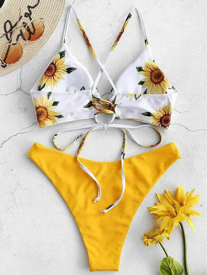 Sunflower Printed Bikini Set Sexy Swimwear Women 2025 Mujer Push Up Padded Biquini Bathers Bandage Bathing Suit Swimsuit Bikini