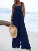 Wide Leg Overalls for Womens Casual Cotton Linen Baggy Loose Maternity Summer Beach Jumpsuits Romper
