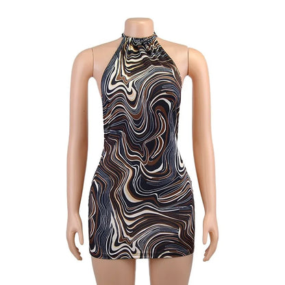 Black Bodycon Dress Women Halter Sexy Skinny Hollow Out Backless Mini Dresses Hot Summer Sleeveless Beach Party Cut Out Dress