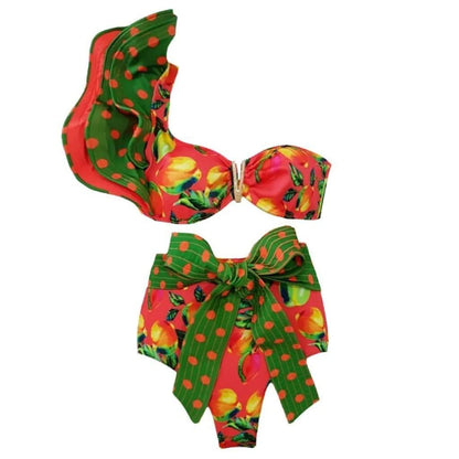 Two-Pieces Women Floral 2025 Push-Up Padded Bra Ruffles Bandage Bikini Set Swimsuit Swimwear Bathing Suit Beachwear Biquini