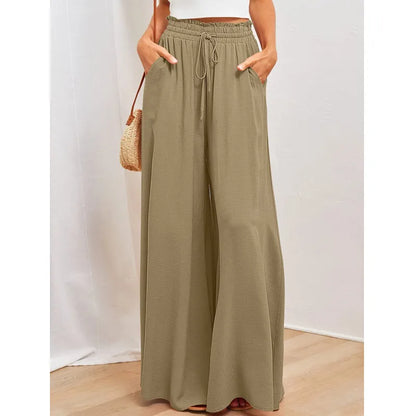 Spring Summer New Women's Wide Leg Pants Elastic Belt Wide Leg High Waist Long Skirt