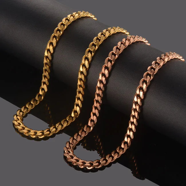 3.5/5/6/7/8mm Hot Sale Stainless Gold Plated Steel Necklace Cuban Chain Necklace For Men And Women Party Jewelry Accessories