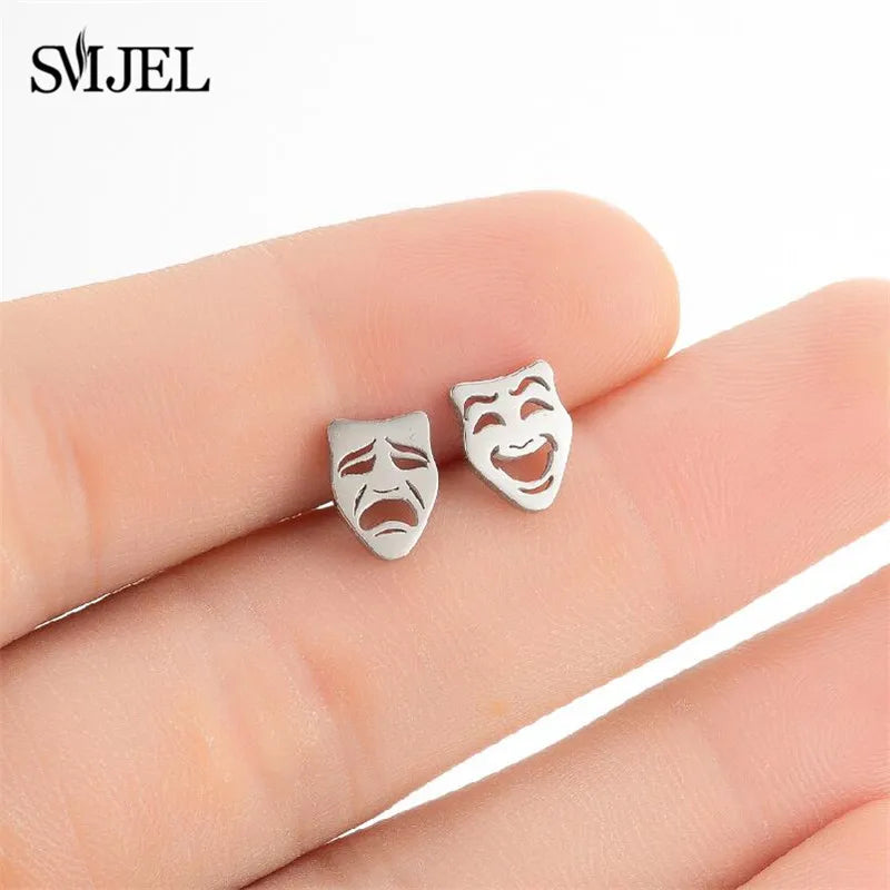 SMJEL Multiple Stainless Steel Stud Earrings for Women Girls Fashion Minimalist Skull Ghost Music Earrings Jewelry Punk Gifts