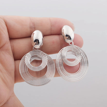 Two-layers Circles Women's Hanging Earrings Gold Color Silver Color Metal Spiral Pendants Dangle Earrings for Female European