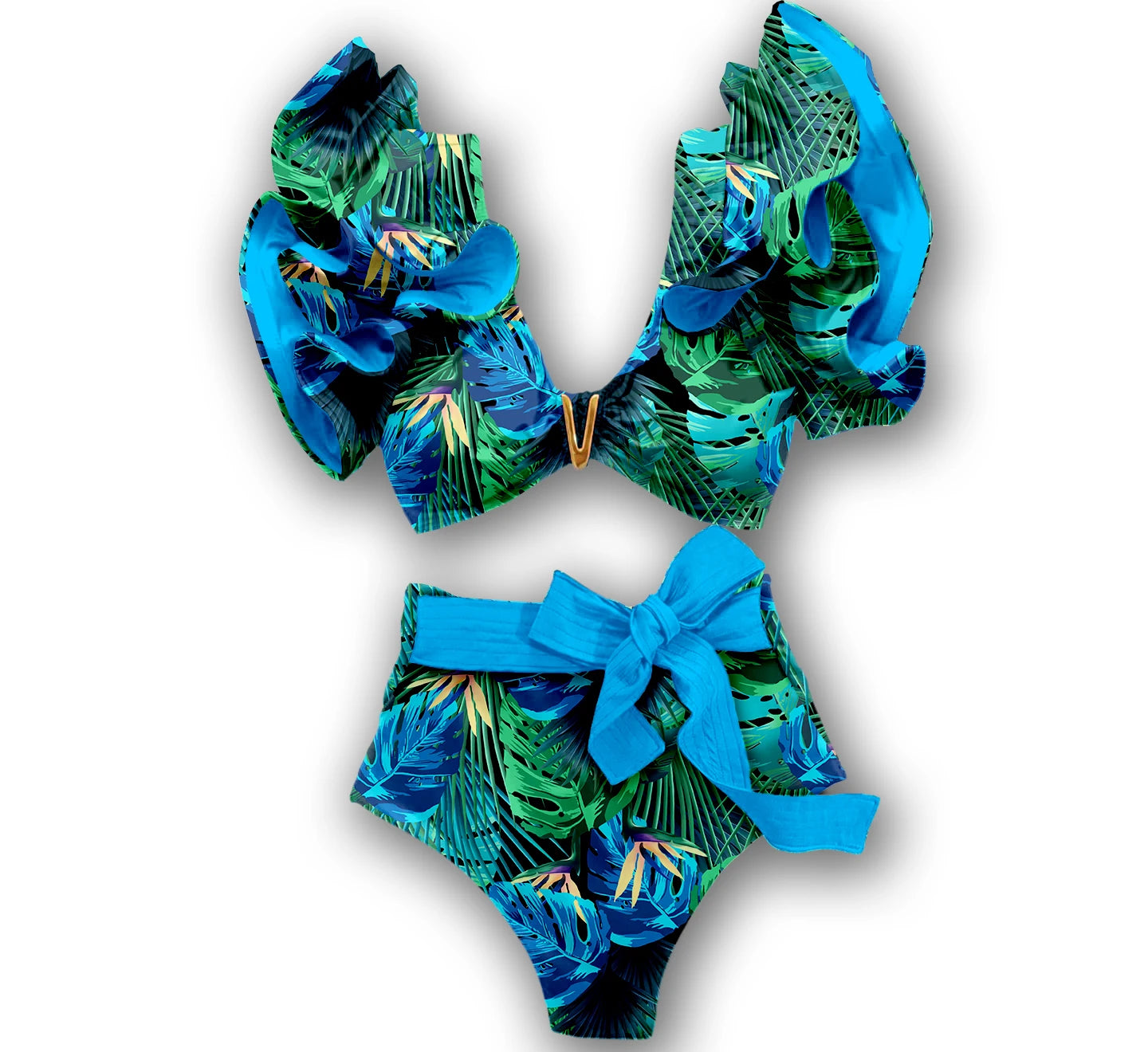 2025 Print Bikini Women Swimwear Push Up Swimsuit High Waist Biquini Halter Backless Bathing Suit Ruffle Beach Wear Summer