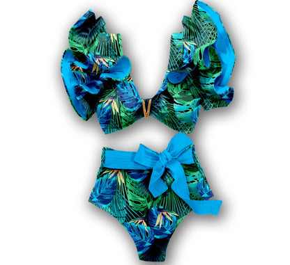 2025 Print Bikini Women Swimwear Push Up Swimsuit High Waist Biquini Halter Backless Bathing Suit Ruffle Beach Wear Summer