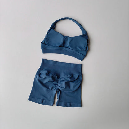 2 Pieces Yoga Suit for Women Seamless Fitness Gym Clothes Halter Sports Bra Matching Impact Shorts Workout Sets Gym Set Outfit