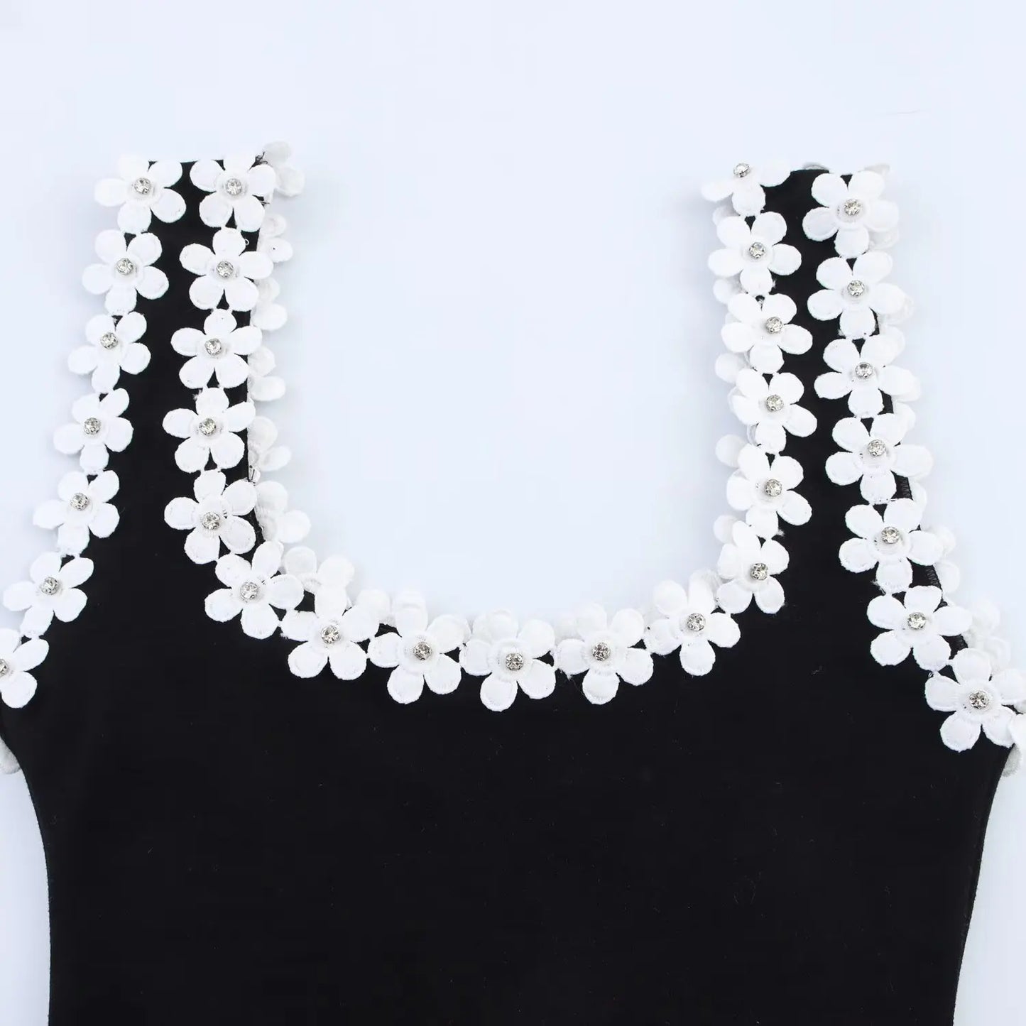 HH Female Summer Sexy Slim Dress 2 Color Solid Square Collar Sleeveless Backless Flower Decoration Women's Fashion Dresses