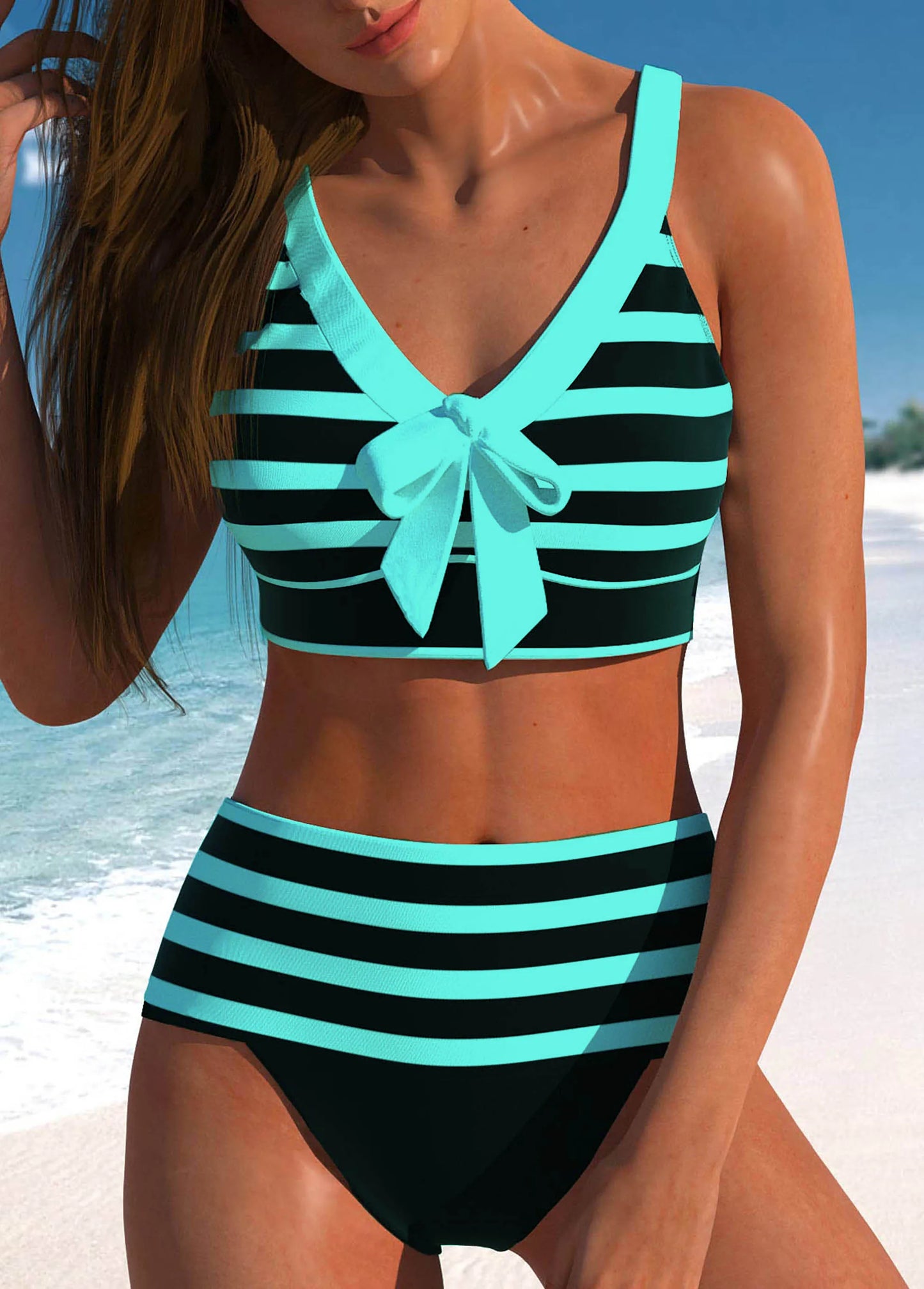 Women's New Summer Two-piece Swimsuit with Black and White Printed Sexy Lace Up Casual Beach Swimsuit S-6XL