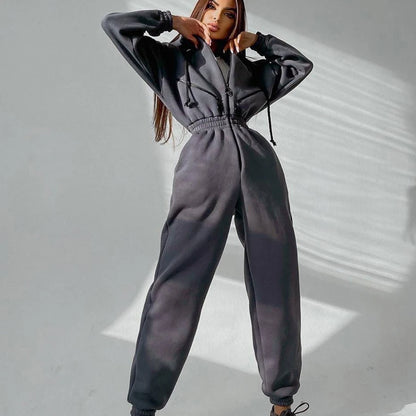 2023 Female Hoodies Jumpsuits One Piece Outfit Warm Fleece Sport Jumpsuit Women Sportswear Playsuit Long Sleeve Zipper Overalls