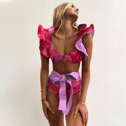 2025 Print Bikini Women Swimwear Push Up Swimsuit High Waist Biquini Halter Backless Bathing Suit Ruffle Beach Wear Summer