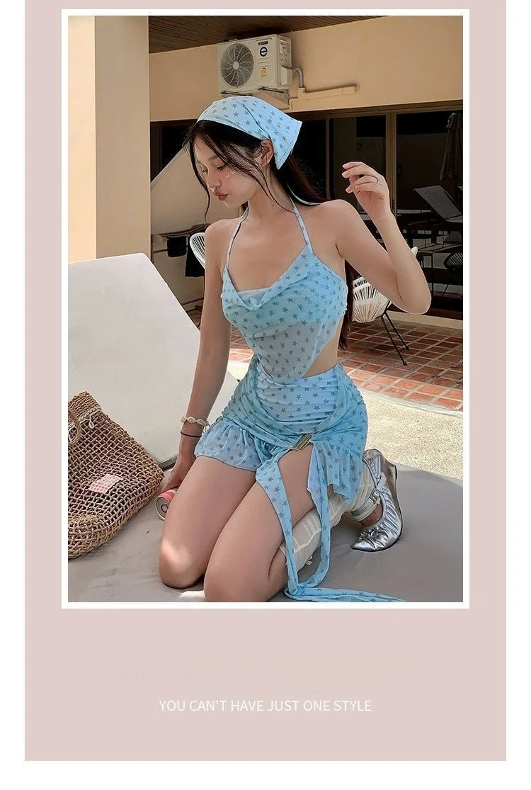 Women's Mint Mambo Bikini Set Luxury Skirted Two-Piece Swim Dress with Push-Up Top Slimming Hot Spring Resort Swimwear