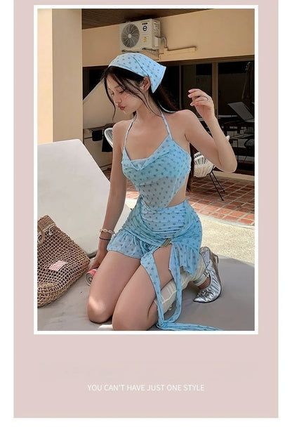 Women's Mint Mambo Bikini Set Luxury Skirted Two-Piece Swim Dress with Push-Up Top Slimming Hot Spring Resort Swimwear