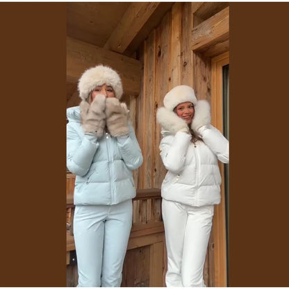 Cotton Ski Women's Winter Jumpsuit Sets Zipper Loose Jacket Straight Pants Suits Skiwear Snow Commute Street Outdoors Romper